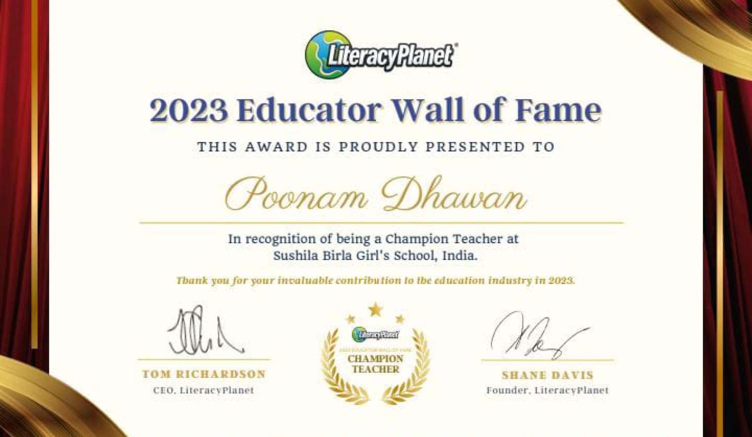 Literacy Planet`s Educator, Wall of Fame, 2023_1